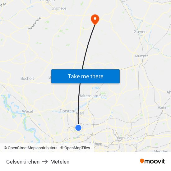 Gelsenkirchen to Metelen map