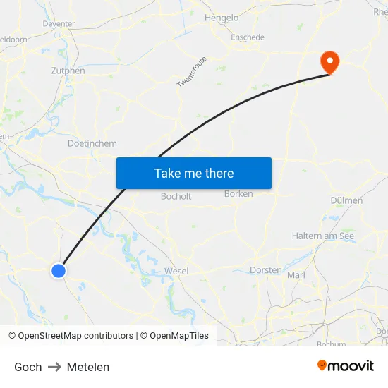 Goch to Metelen map