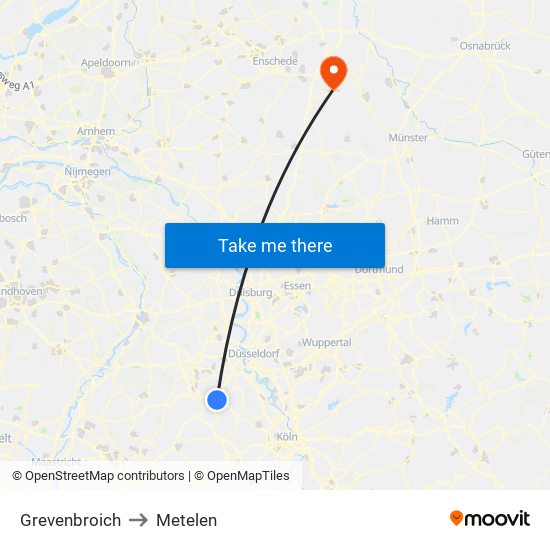 Grevenbroich to Metelen map