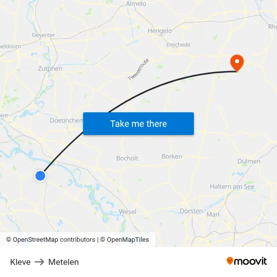Kleve to Metelen map