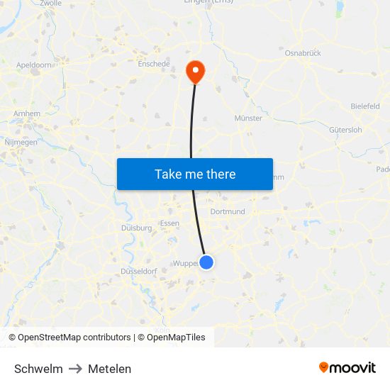 Schwelm to Metelen map