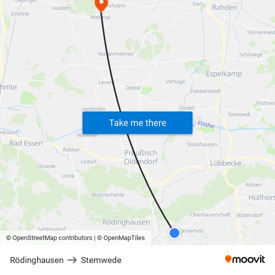 Rödinghausen to Stemwede map