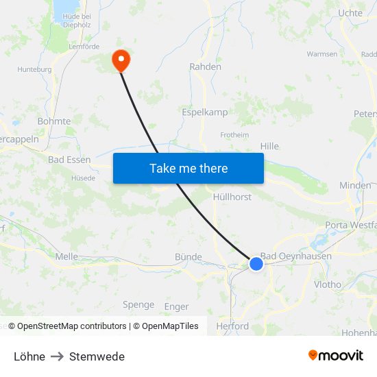 Löhne to Stemwede map