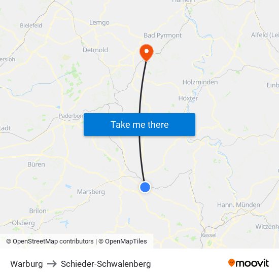 Warburg to Schieder-Schwalenberg map