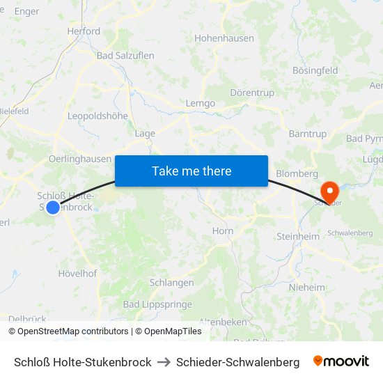 Schloß Holte-Stukenbrock to Schieder-Schwalenberg map