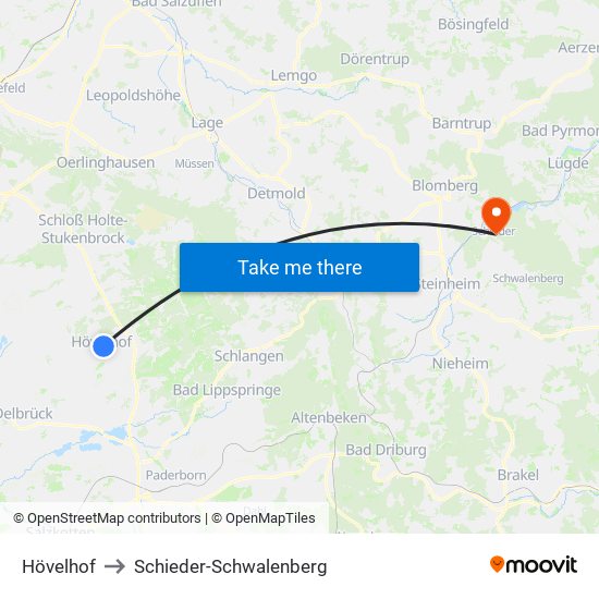 Hövelhof to Schieder-Schwalenberg map