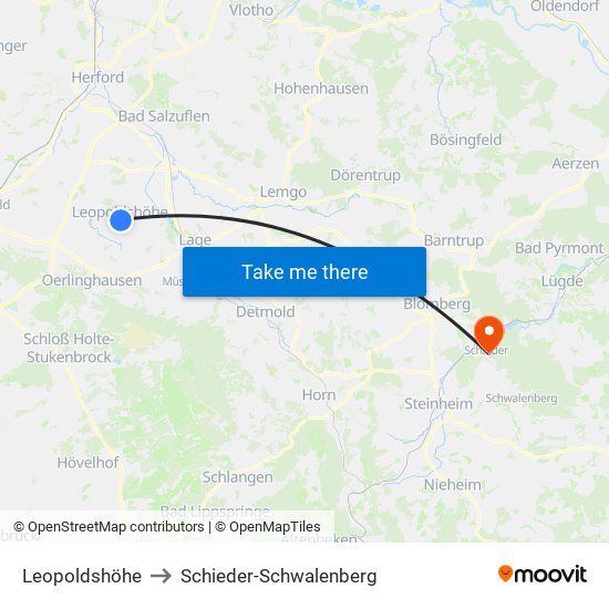 Leopoldshöhe to Schieder-Schwalenberg map