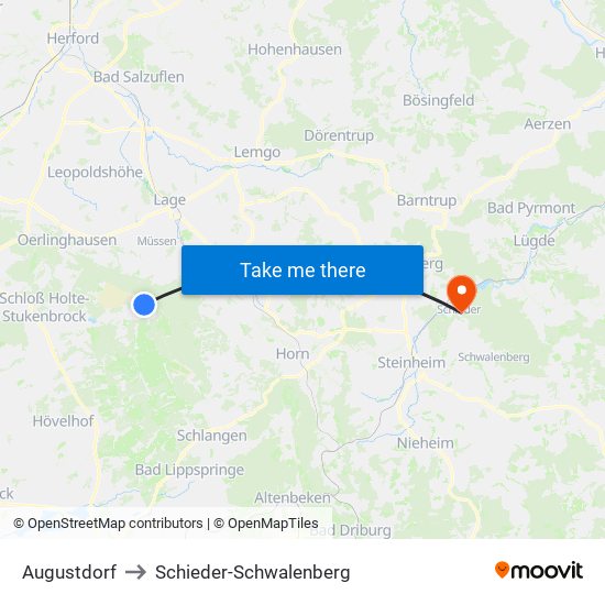 Augustdorf to Schieder-Schwalenberg map