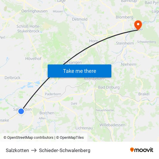 Salzkotten to Schieder-Schwalenberg map