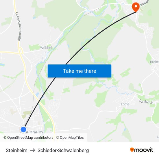 Steinheim to Schieder-Schwalenberg map