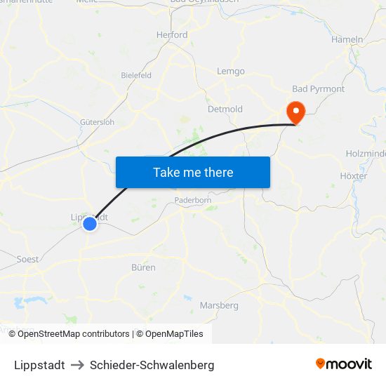 Lippstadt to Schieder-Schwalenberg map