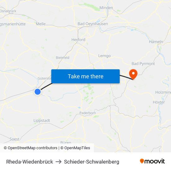 Rheda-Wiedenbrück to Schieder-Schwalenberg map