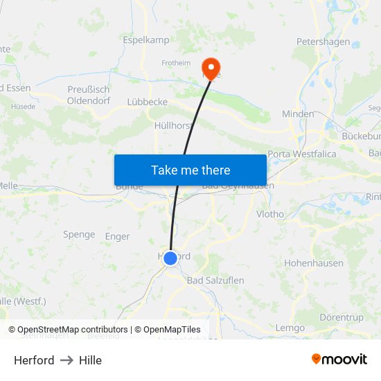 Herford to Hille map