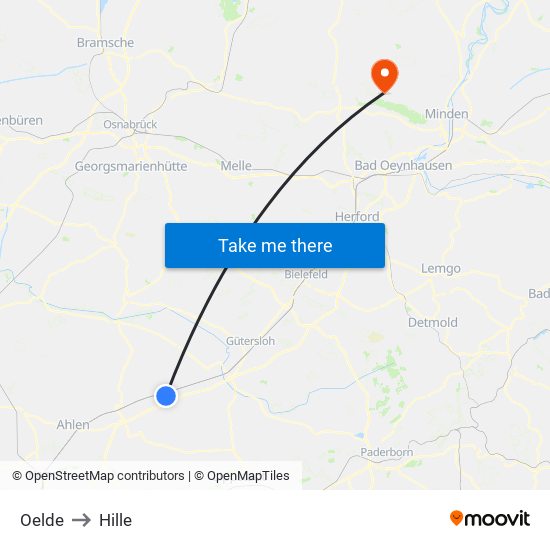 Oelde to Hille map