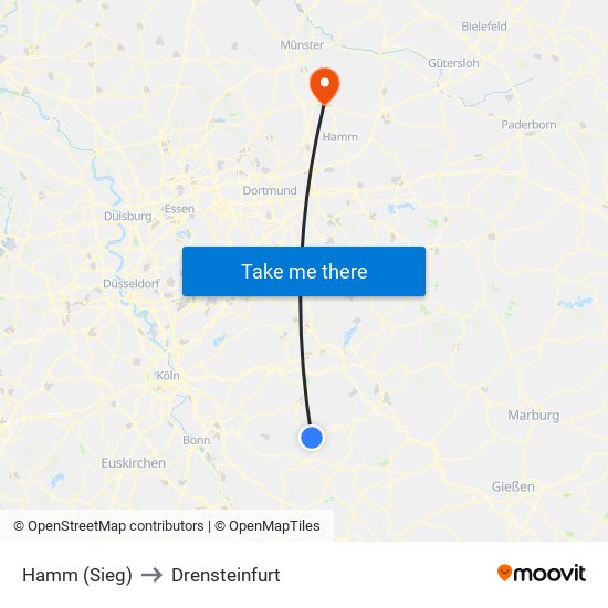 Hamm (Sieg) to Drensteinfurt map