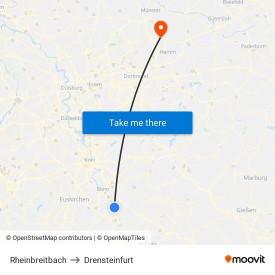 Rheinbreitbach to Drensteinfurt map