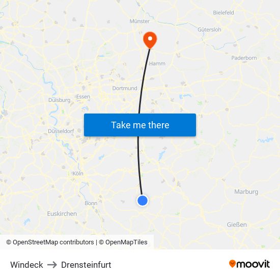 Windeck to Drensteinfurt map