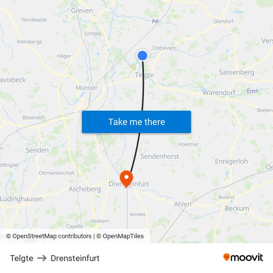 Telgte to Drensteinfurt map