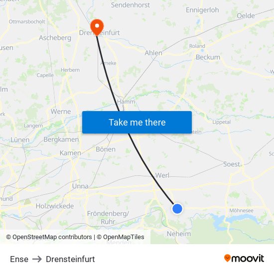 Ense to Drensteinfurt map
