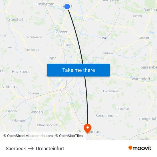 Saerbeck to Drensteinfurt map