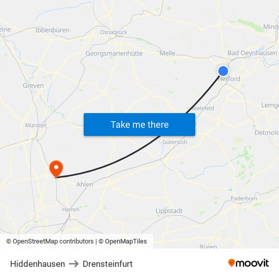 Hiddenhausen to Drensteinfurt map