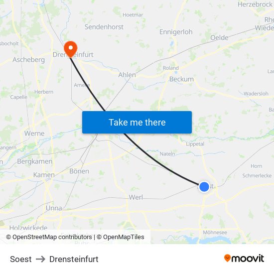 Soest to Drensteinfurt map