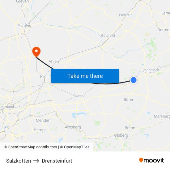 Salzkotten to Drensteinfurt map