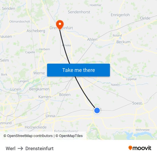 Werl to Drensteinfurt map