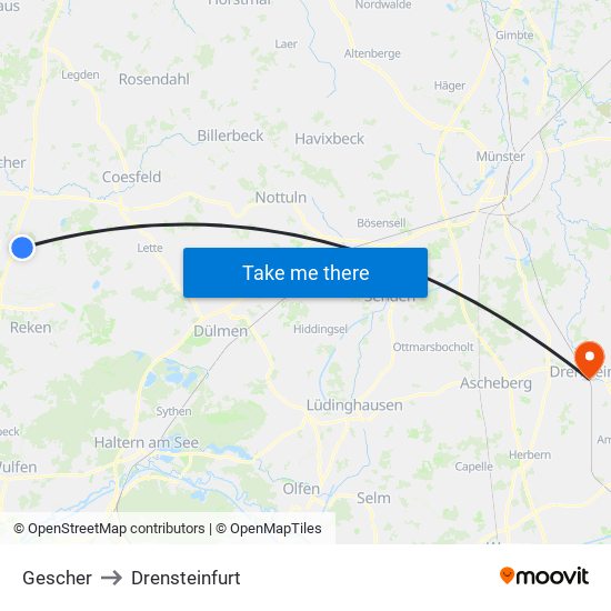 Gescher to Drensteinfurt map