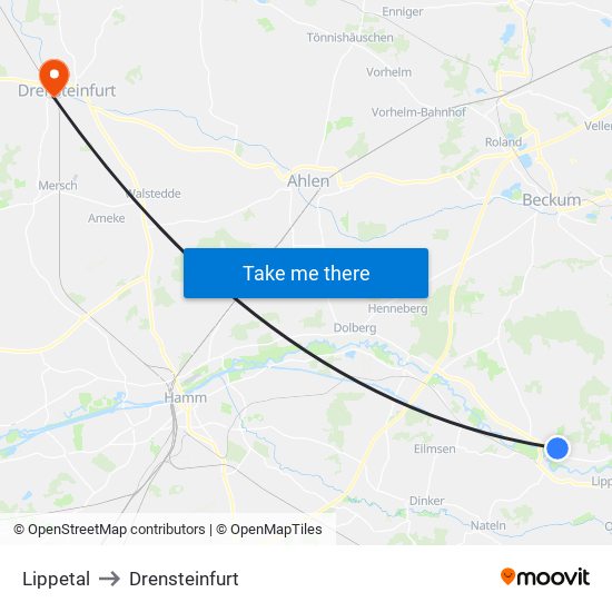 Lippetal to Drensteinfurt map