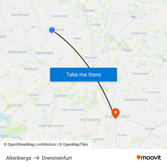 Altenberge to Drensteinfurt map