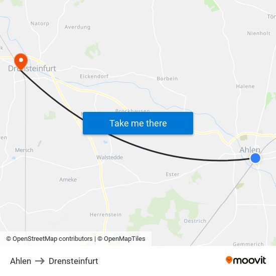 Ahlen to Drensteinfurt map