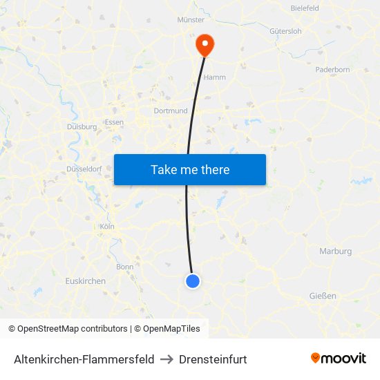 Altenkirchen-Flammersfeld to Drensteinfurt map