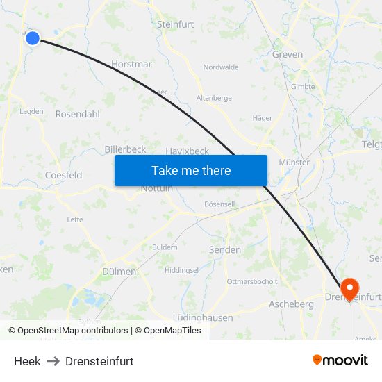 Heek to Drensteinfurt map