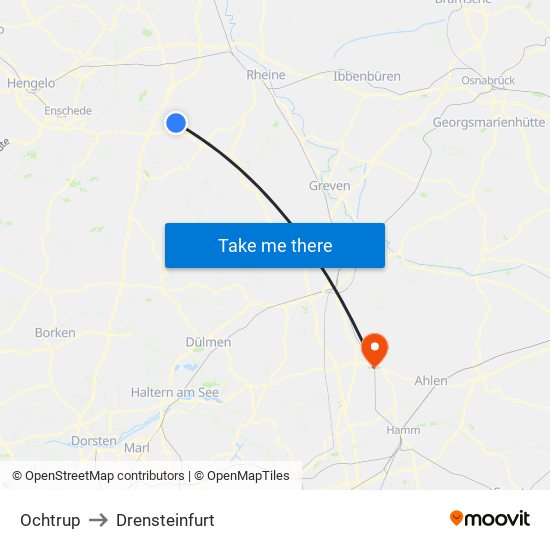 Ochtrup to Drensteinfurt map