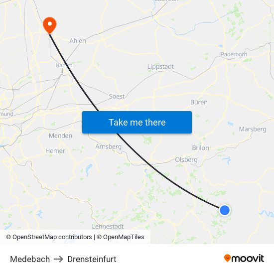 Medebach to Drensteinfurt map