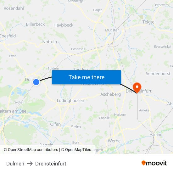 Dülmen to Drensteinfurt map