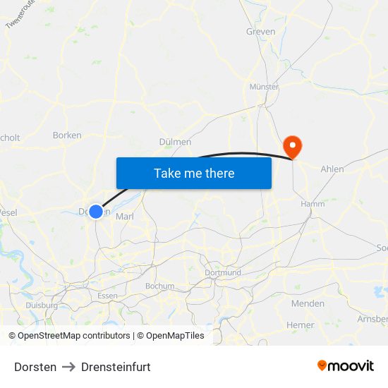 Dorsten to Drensteinfurt map