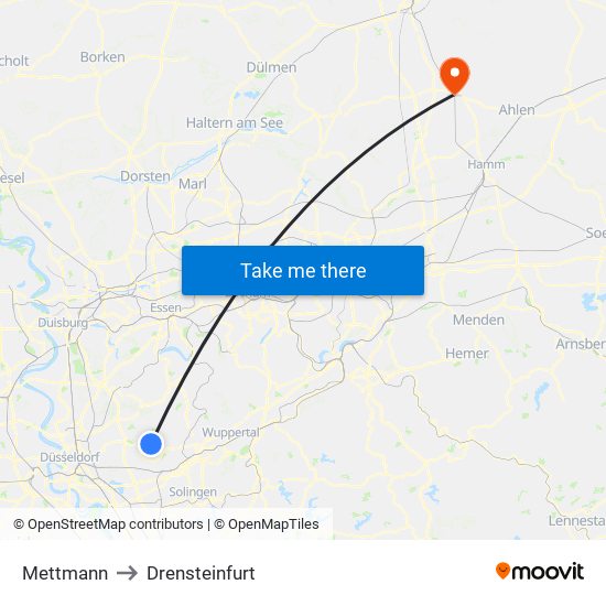 Mettmann to Drensteinfurt map