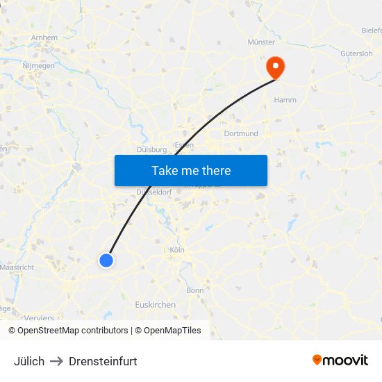 Jülich to Drensteinfurt map