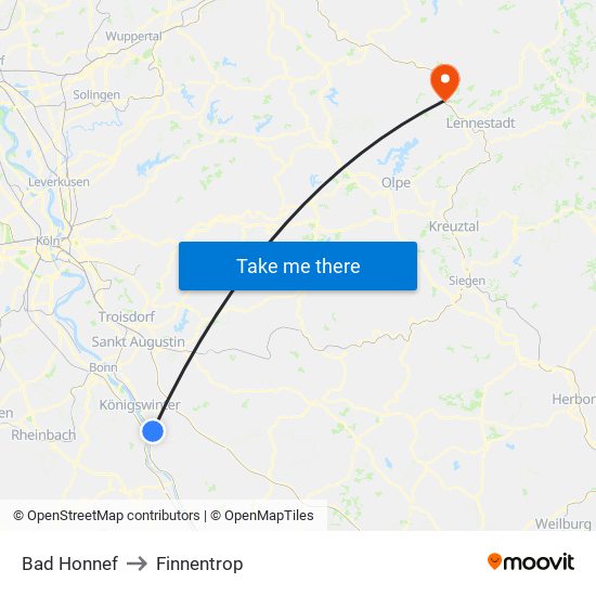 Bad Honnef to Finnentrop map