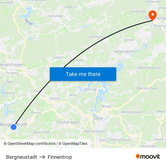 Bergneustadt to Finnentrop map