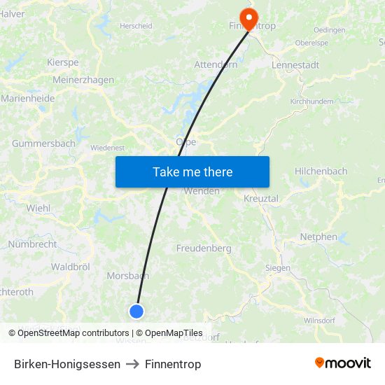 Birken-Honigsessen to Finnentrop map