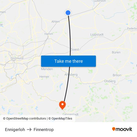 Ennigerloh to Finnentrop map