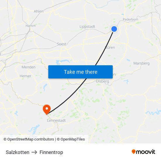 Salzkotten to Finnentrop map