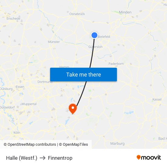 Halle (Westf.) to Finnentrop map