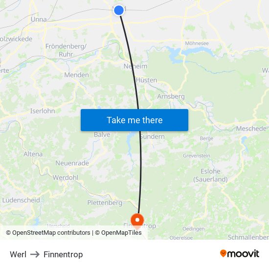 Werl to Finnentrop map