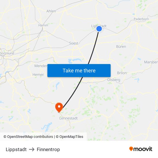 Lippstadt to Finnentrop map