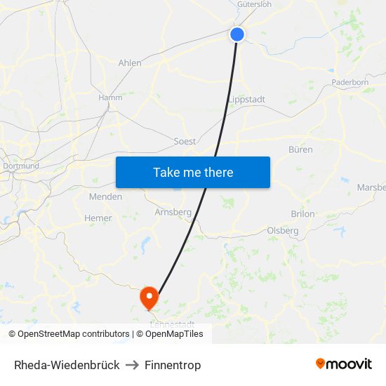 Rheda-Wiedenbrück to Finnentrop map