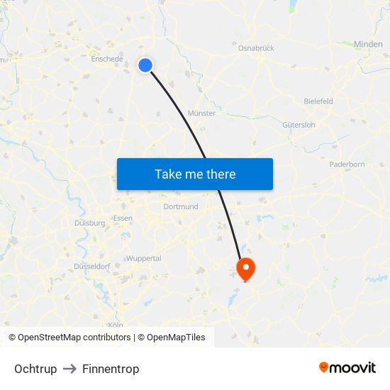 Ochtrup to Finnentrop map